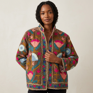 Veste bomber matelassée en velours pour femme, broderie logo, col classique, manches longues, écologique - Product Image 1