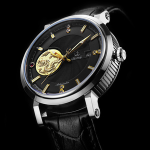 Đồng Hồ Cơ Tự Động UTIME Cho Nam, Đồng Hồ Đeo Tay Dây Da, Chống Nước, Phong Cách Thương Nhân Cổ Điển, Có Miếng Vá Vàng UTIME - Product Image 4