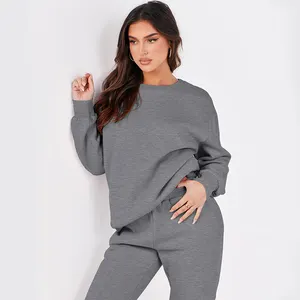 Custom Amazon Best Sale Women's 2 Piece Outfits Long Sleeve Fleece Crewneck Sweatsuit With Jogger Pant Lounge Sets With Pocket