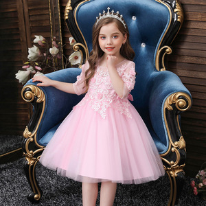 Vestido de tul rojo para niñas, cuello redondo, línea A, encaje, disfraz de princesa, vestido de niña de las flores - Product Image 4