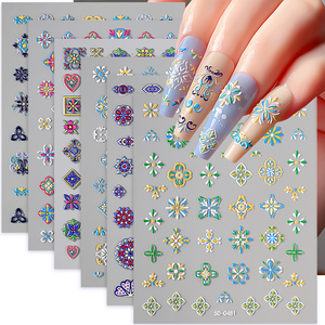 5D patrón bohemio en relieve pegatinas para decoración de uñas Retro elegante bordado estilo bohemio calcomanías de flores suministros de decoración de uñas herramienta - Product Image 1