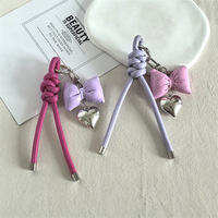 Gantungan Kunci Tali Kulit Kepang Korea Fashion Bow for Love, Ornamen Gantung Lucu, Liontin Tas, Gantungan Kunci