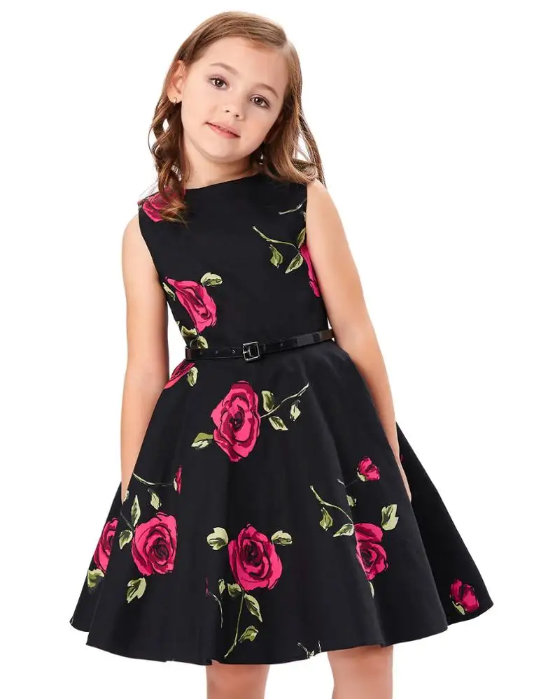 KK000250 OEM Sleeveless Vintage Retro Cotton Floral Pattern Summer Party Flower 10 yrs Girls' Dresses