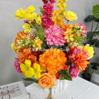 Arrangement floral artisanal réaliste DKB, pivoine orange et rose jaune, décoration de table pour événements, boule de fleurs
