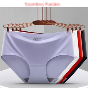 Culottes sans coutures pour femmes, taille mi-haute, couleur unie, ultra fines, en tricot de Spandex et Nylon, antibactériennes, confortables, style basique, logo à la taille - Product Image 1