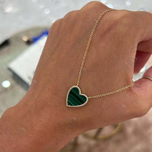 Collar de Plata de Ley 925 con Corazón y Diamantes de Circonita Cúbica, Colores de Piedras Preciosas: Ónix, Madreperla, Lapislázuli, Turquesa, Malaquita, Collar de Piedra <span class=keywords><strong>Natural</strong></span> - Product Image 4