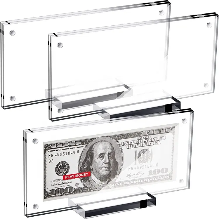 Mini Display in acrilico espositore per soldi in carta porta dollari con protezione magnetica per biglietti in plastica cornice per foto per la raccolta delle banconote