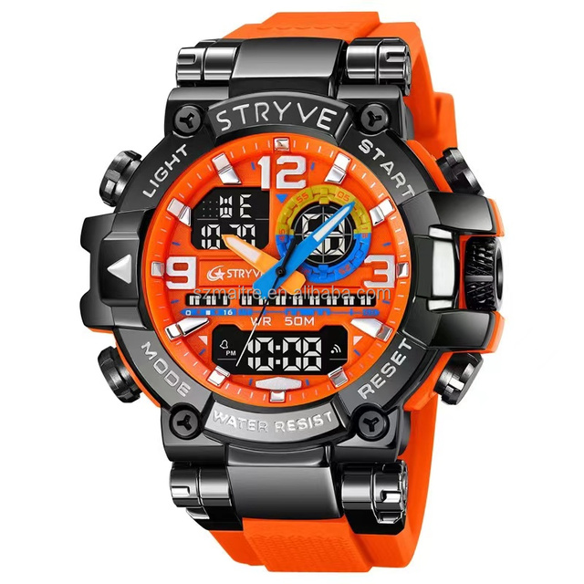 Night Light Quartz Watch Stryve Brand Digital Waterproof Sport Man Watches Colorful Wrist Strap S8026 Stainless Steel Watch