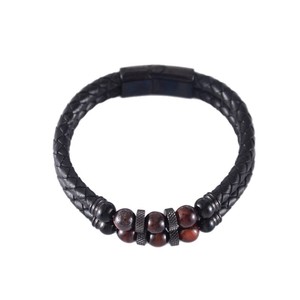 สร้อยข้อมือหนังลายตาเสือสำหรับผู้ชาย สีดำและสีทอง ประดับด้วยลูกปัดเชือกและหินธรรมชาติ พร้อมตัวล็อกแม่เหล็ก ของขวัญเครื่องประดับ ขนาด 7.5 นิ้ว 8.5 นิ้ว 9 นิ้ว - Product Image 5
