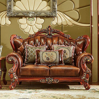 Nouveau canapé en cuir de style européen royal, combinaison de canapés en bois massif sculpté double face, ensemble de canapés de luxe pour salon, pour la maison