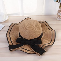 Chapeau de paille souple pour femme avec nœud en ruban, grand bord, protection solaire pour la plage, chapeau d'été pour l'extérieur, en herbe naturelle