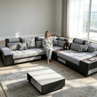 Sofá Cama Seccional Reclinable de Tela de Estilo Moderno, Ajustable, Relleno de Esponja, para Sala de Estar de Villa, Sofá Esquinero en Forma de U, 7 Plazas