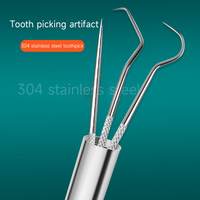 304 Kit de cure-dents en acier inoxydable cure-dents réutilisables ensemble 3 pièces cure-dents de poche Portable avec support pour voyage en plein air
