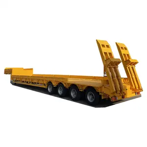 Remorque de lit bas extensible à trois essieux de 100 tonnes Semi-remorque de camion de garçon bas Semi-remorque à plat bas