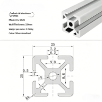 Profilé en aluminium à fente en T 2525, norme européenne 25x25, cadre modulaire 6063 pour imprimante 3D et automatisation CNC