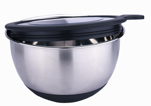 Juego de cuencos para mezclar ensaladas de metal Rorence Kitchen de 3 cuencos Sevring de acero inoxidable con tapa transparente - Product Image 3