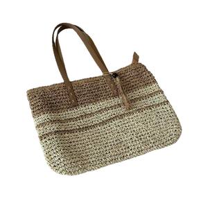 Sac à bandoulière noir en paille tressée à deux anses, carré horizontal avec pompons, fermeture éclair, portable pour le quotidien - Product Image 3