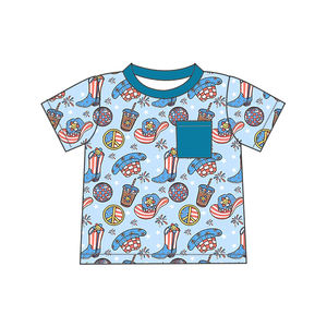 Ropa personalizada del Día DE LA Independencia, <span class=keywords><strong>camiseta</strong></span> de manga corta de bambú suave para niños, camisetas de gran tamaño con bolsillo frontal para bebés y niñas - Product Image 4