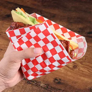 Harga pabrik kertas tisu berlapis kemasan hamburger sandwwich Makanan Cepat anti-lemak cek merah putih untuk roti