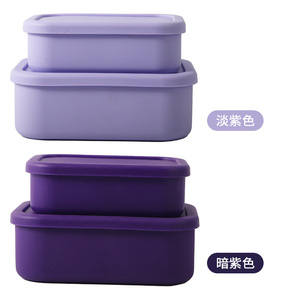 Purple Silicone Lunch Box 700ml 1300ml Three Compartment Microwave Safe Bento Container With Plastic Lid Rectangle Shape - Product Image 2