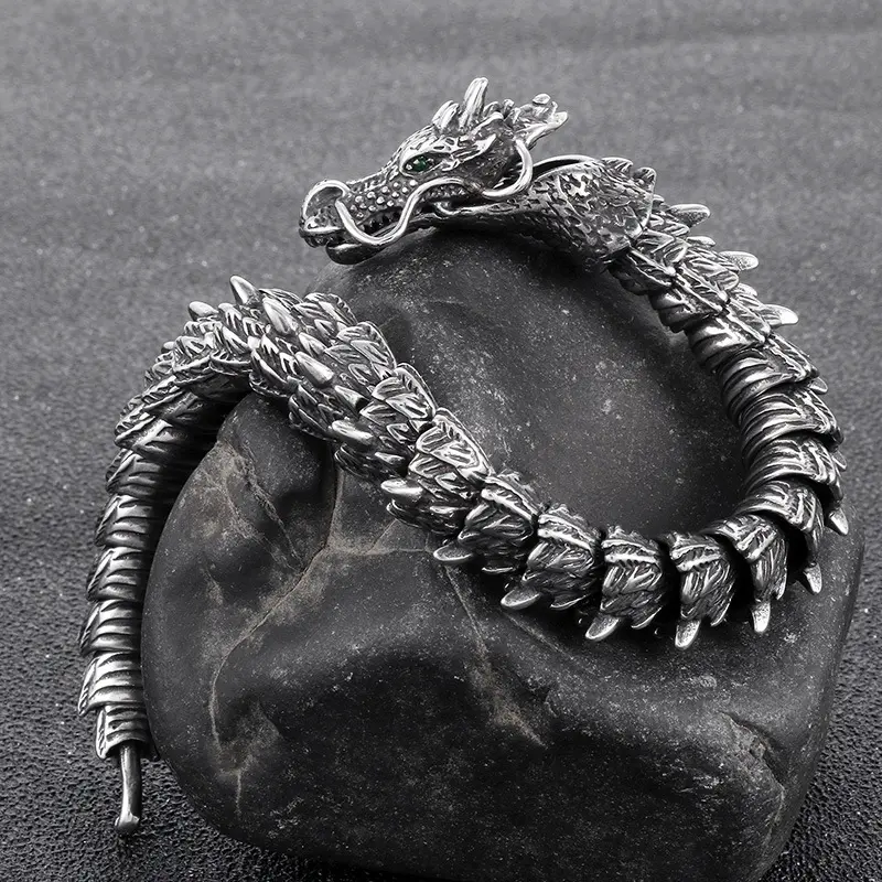 MECYLIFE-Pulsera de cadena vikinga para hombre, joyería de dragón celta, mitología nórdica, pulsera de dragón de acero inoxidable Vintage