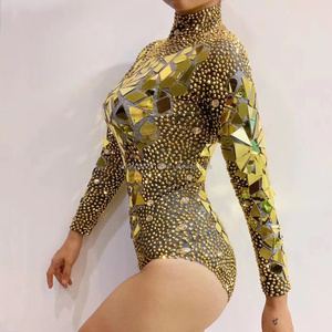 Maillot de corps avec des strass dorés brillants pour femmes, tenue de fête d'anniversaire, Costume de spectacle de chanteur et de Bar, - Product Image 5
