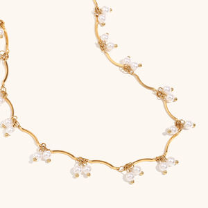 डिंगरान गहने सेट स्टेनलेस स्टील के सोने की प्लेटेड सुरुचिपूर्ण मोती टखट और महिलाओं के लिए नेकलेस - Product Image 4