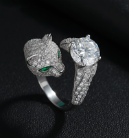 Bague Ouverte Tête de Panthère en Argent 925 Certifié GRA, Sertie de Moissanite VVS Couleur D, Effet Givré, pour Femme et Homme, Passe le Testeur de Diamant