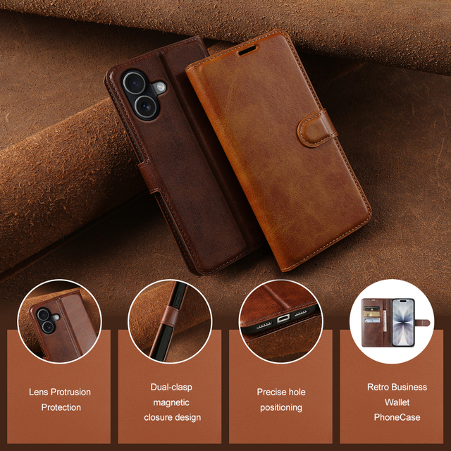 Anti-Drop Flip PU Leather Wallet Phone Case for iPhone 17/16/15/14 Pro Max & SE Series Full Protection