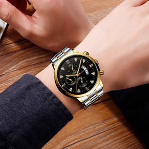 Luxury Mens Black Stainless Steel Watch Crystal Accent Roman Numerals Multi Dial Sport Quartz Wristwatch - Product Image 2