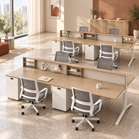Meubles de bureau en open space, poste de travail pour 6 personnes avec accès à l'alimentation électrique partagée, armoire de rangement et structure en acier pour espace de travail d'équipe