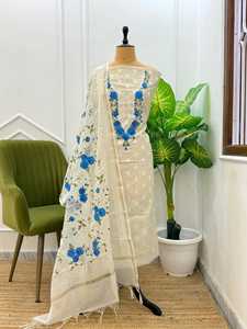 Ensemble de Kurti en coton Banarasi et soie Chanderi non cousu pour femmes, vêtements ethniques indiens, design élégant pour les fêtes, tissu confortable - Product Image 5