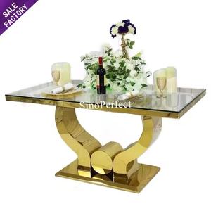Nouvelle conception de table à gâteau rectangulaire en acier inoxydable doré pour hôtel, mariage, fête, dîner pour événement - Product Image 1