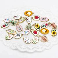 Nouveautés FSSCM-10 : Breloques émaillées florales coréennes mignonnes, pendentifs dorés en forme de fruits, lettres et feuilles tropicales, breloques cadeaux pour la Fête des Mères