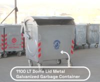 Poubelle à double pédale BDB personnalisable 1100 LT, type à pression, couvercle en dôme ouvert, bac à déchets, recyclage, extérieur, motif galvanisé