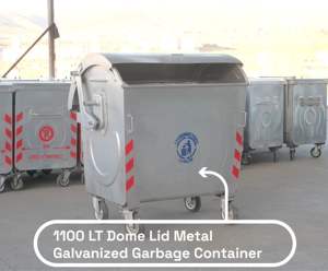 Customizable Pedal <b>Bin</b> 1100 LT Galvanized Metal Dome Lid Garbage Container <b>for</b> <b>Recycling</b> and <b>Storage</b> Round Pattern - Product Image 5