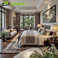 Ensemble de chambre d'hôtel moderne en bois de frêne massif avec lit king-size, armoire, bureau et table de chevet - Mobilier durable de qualité commerciale pour appartement 3-5