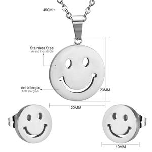 Ensemble collier et boucles d'oreilles Asonsteel avec pendentif visage souriant mignon pour femmes, ensemble de bijoux en acier inoxydable 316L - Product Image 4