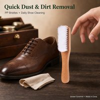 Brosse à chaussures en poils PP blancs avec manche en bois de hêtre pour l'entretien des chaussures