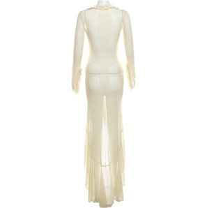 2024 <span class=keywords><strong>estate</strong></span> abbigliamento da donna nuovo arrivo con scollo a V Sexy in pizzo a pieghe cavo trasparente abito Slim Fit - Product Image 6