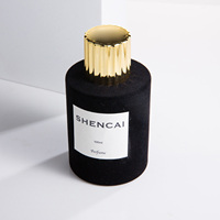 Flacon de parfum élégant en verre transparent avec pulvérisateur et capuchon, cylindre floqué noir, 50 ml et 100 ml