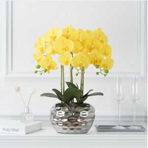 กล้วยไม้เทียมในแจกันสีทองกล้วยไม้ปลอมสีขาวจัดดอกไม้สีขาว - Product Image 4