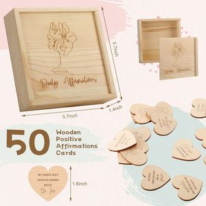 Wooden Positive Cards for Women <b>Heart</b> <b>Shaped</b> Daily Affirmations Wood <b>Box</b> Gifts Motivational Quotes - Product Image 2