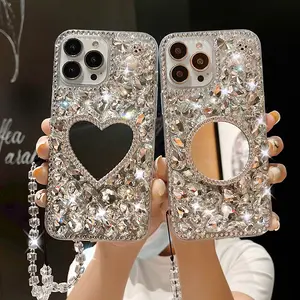 Handgemaakte Bling Kristal Luxe Spiegel Diamant Beschermhoes Voor Iphone 14 Plus 14 13 12pro 11 Pro X Xr Xs Max 15 Achterkant Case