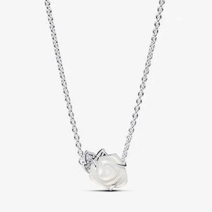 Colliers pour femmes en argent sterling 925 plaqué rhodium avec petite fleur - Chaîne à maillons géométriques tendance en zircon rose - Cadeau de Noël idéal - Product Image 4