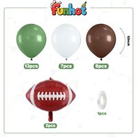 Ensemble de ballons de football 12 pouces en latex vert foncé, noir, blanc, marron, ballons en aluminium imprimés rugby, pour fête sportive, baby shower, décoration d'anniversaire