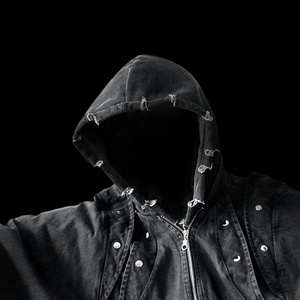 Designer Custom Streetwear Washed <b>Hoodies</b> Mens Blank <b>Black</b> 450gsm French Terry Vintage Distressed Acid Wash <b>Zip</b> Hoodie Men Print - Product Image 3