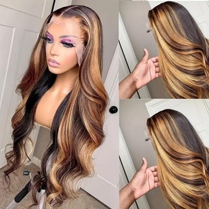 Perruque en cheveux synthétiques haute densité, base en dentelle française, longueur longue ou courte, sans colle, couleurs mélangées, pour coiffure féminine - Product Image 2
