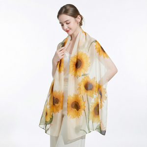 Élégant châle floral pour femme, longue écharpe imprimée tournesol, multifonctionnel, à porter toute l'année - Product Image 1