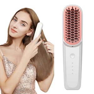 New Design Portable <b>Wireless</b> Electric USB Rechargeable Mini Ionic Hair Straightener Comb Brush - Product Image 3